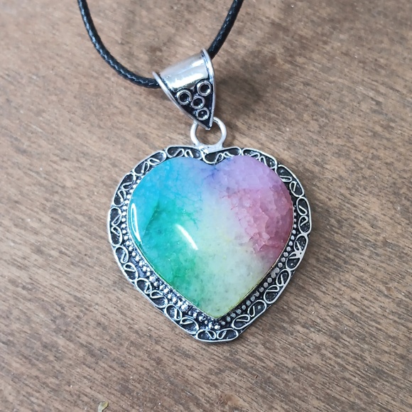 Hand Crafted Jewelry - Rainbow solar druzy quartz pendant necklace